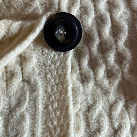 Vintage Aran Crafts Blazer Cardigan Sweater Womens XS Tan Cable Knit Merino Wool - Picture 9 of 10